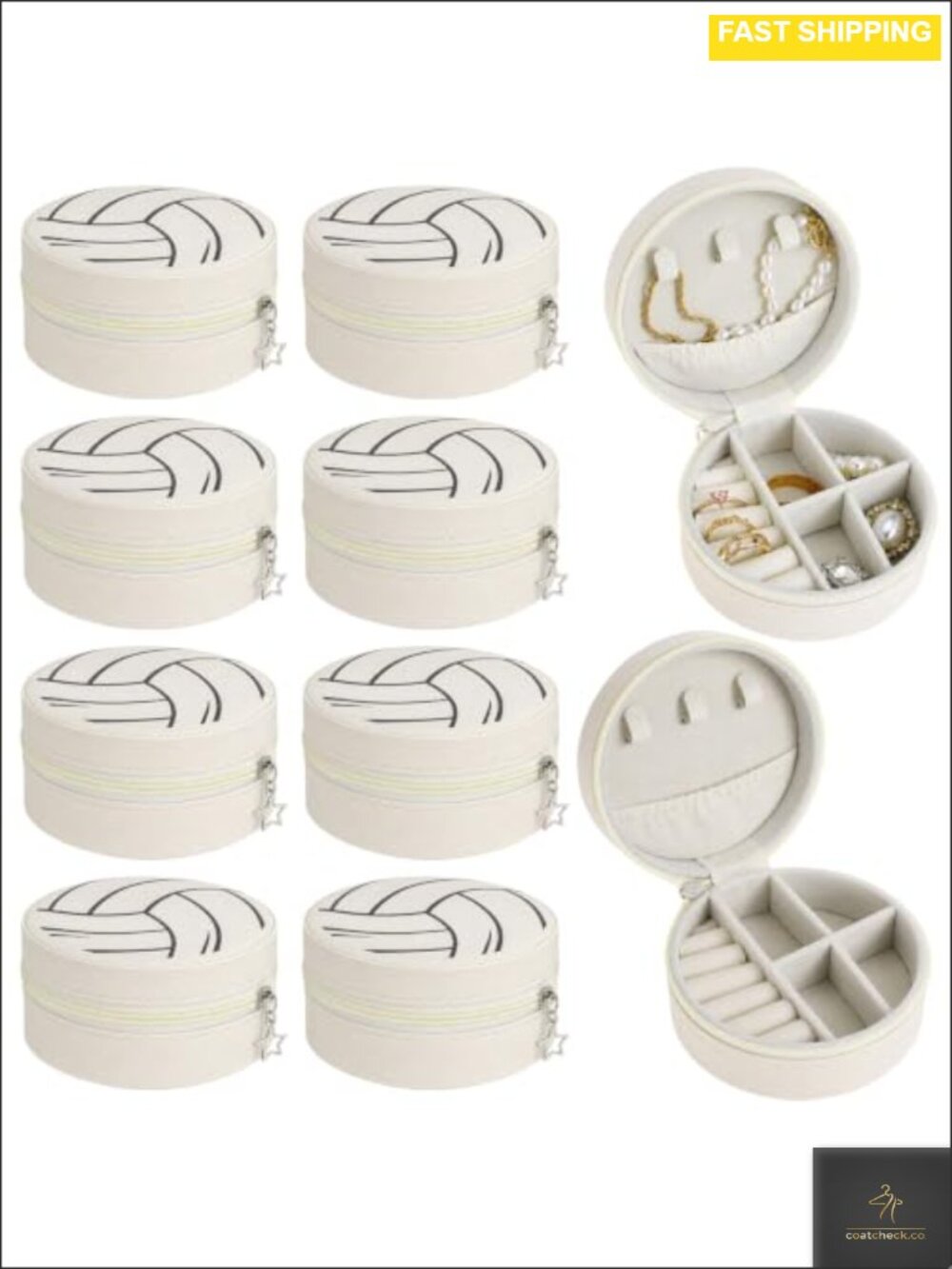 12 Pack Volleyball Jewelry Box PU Leather Travel Case Zipper Organizer Team Gift